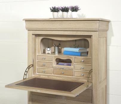 Secrtaire Jules ralis en Chne massif de style Louis Philippe FINITION CHENE BROSSE BLANCHI