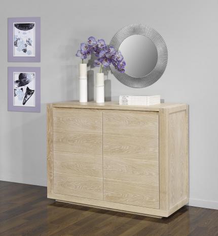Buffet 2 portes Mathis ralis en Chne de ligne contemporaine Finition Chne Bross Blanchi