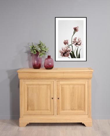 Buffet 2 portes Ethan ralis en chne massif de style Louis Philippe Finition Chne Bross Naturel