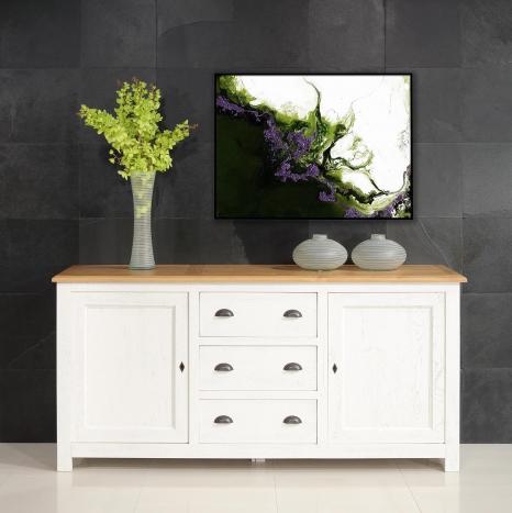 Buffet 3 portes Pablo ralis en Chne Massif de style Campagne Corps Ivoire n2 Plateau chne naturel SEULEMENT 1 DISPONIBLE