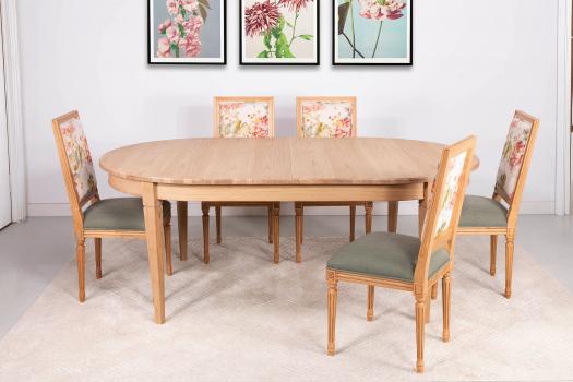 Table ovale Sbastien 200*120 ralise en Chne Massif de style Directoire avec 2 allonges incorpores de 40 cm 