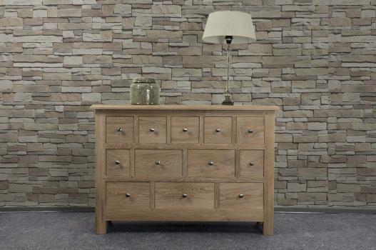 Commode 12 tiroirs Cdric, ralise en Chne Massif de stytle Campagnard