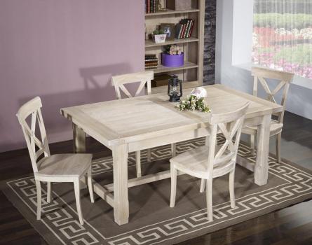 Table de ferme rectangulaire Axel ralise en Chne massif 200x100 + 2 allonges de 45 cm Finition Chne Bross