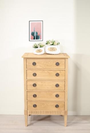 Commode 5 tiroirs Yvan ralise en Chne de style Directoire Finition chne bross naturel patin SEULEMENT 1 DISPONIBLE