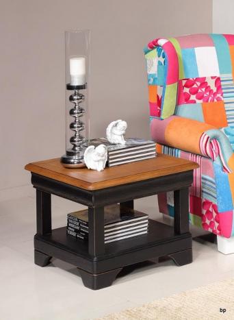Petite table basse Ines ralise en chne de style Louis Philippe Finition Chne Bross Noir Us - plateau chne dor patin