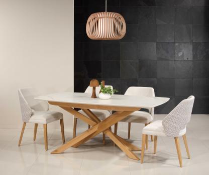 Table de salle  manger contemporaine en cramique  Design moderne et extensible, 180x100 + allonge intgre de 60 cm