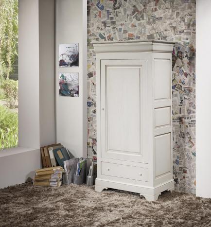 Bonnetire 1 porte 1 tiroir Lucas ralise en chne massif de style Louis Philippe Finition Chne Bross Gris Perle