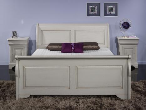 Lit Bateau 160x200 Etienne ralis en Chne Massif de style Louis Philippe Campagnard Finition Chne Bross Gris Perle