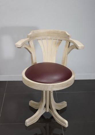 Fauteuil de Bureau Marc ralis en Chne Massif PIVOTANT ASSISE BORDEAUX Finition Chne Bross Blanchi