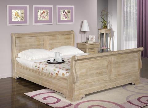 Lit Bateau Nicolas ralis en chne massif 160*200 de style Louis Philippe Finition Chne Bross Blanchi