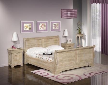 Lit Bateau Martin ralis en chne massif 140*190 de style Louis Philippe Finition Chne Bross Blanchi
