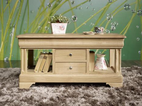 Table Basse Emmanuel ralise en Chne de style Louis Philippe Finition Chne Bross Naturel
