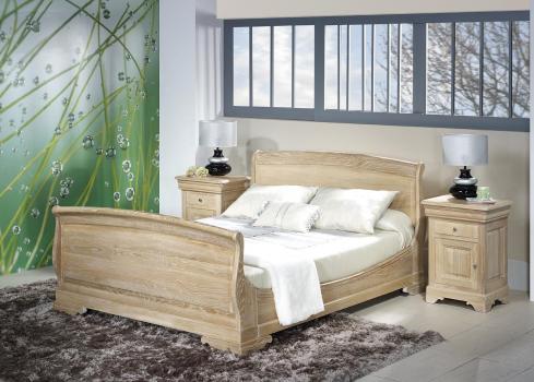 Lit Hugo 160x200 ralis en Chne Massif de style Louis Philippe Finition Chne Bross 