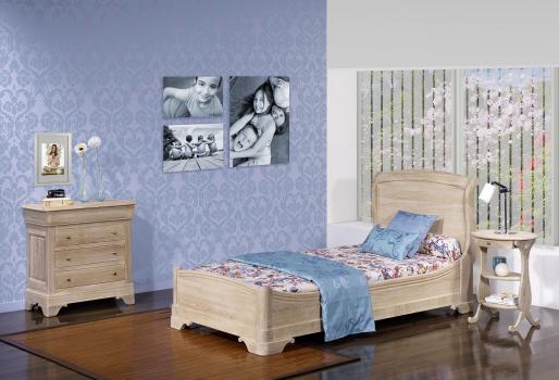 Lit 90X190 de style Louis Philippe Diego ralis en Chne Massif Finition Chne Bross Blanchi
