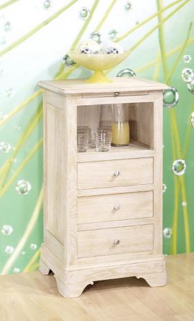 Meuble Tlphone Nicolas, ralis en Chne Massif de Style campagne (assorti au buffet Amaury) Finition Chne Bross Blanchi