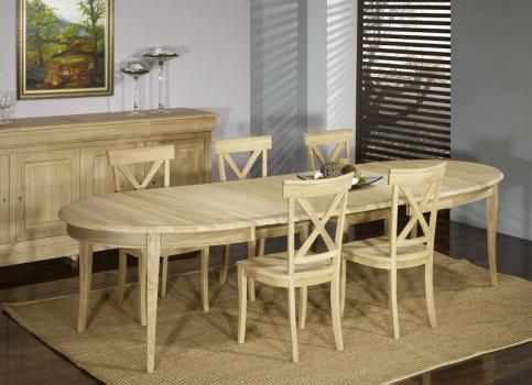 Table ovale 170*110 Mona, ralise en Chne Massif de style Louis Philippe 3 allonges de 40 cm Finition Chne Bross 