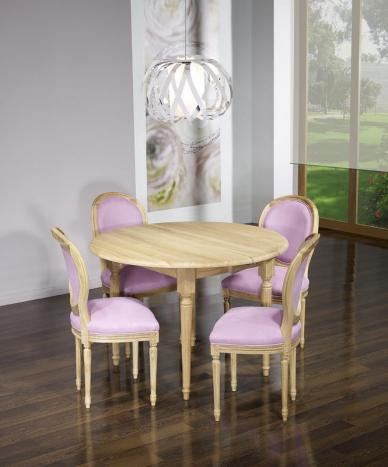 Table ronde  volets Clment, DIAMETRE 120 ralise en Chne Massif de style Louis XVI - 5 allonges de 40 cm