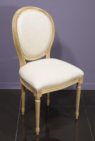 Chaise Simon ralise en Chne Massif de style Louis XVI Finition Chne Bross  Tissu faon Lin