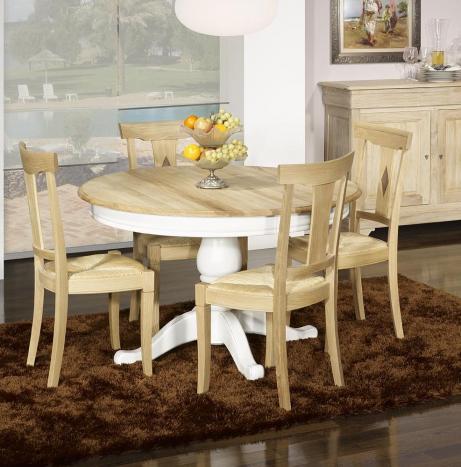 Table ronde pied central ralise en Chne Massif de style Louis Philippe DIAMETRE 120 + 2 allonges de 40 cm 