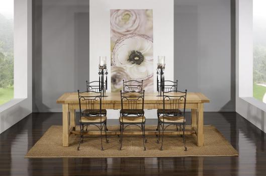 Table de Ferme Axel ralise en Chne Massif 250x100 + 2 allonges de 45 cm Finition Chne Bross
