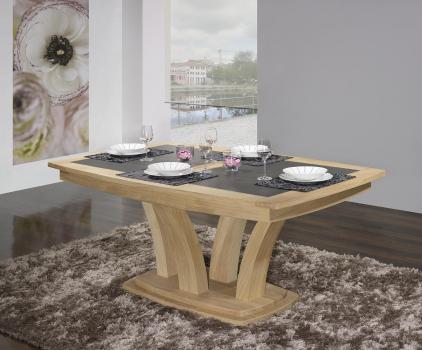 Table de repas Contemporaine 160x110 ralise en Chne massif avec cramique Finition CHENE BROSSE