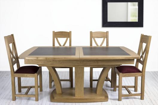 Table de repas Contemporaine 180x110 ralise en Chne massif avec cramique  IRON GREY