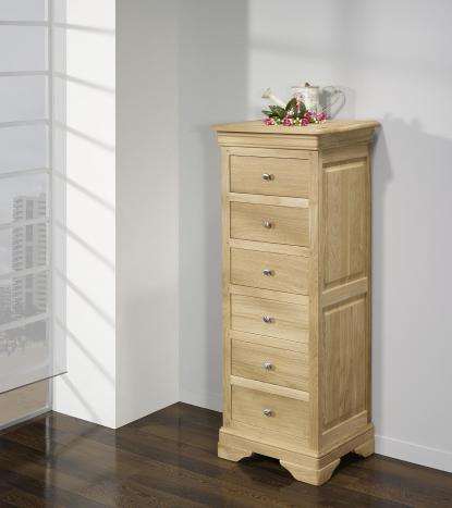 Chiffonnier 6 tiroirs Benjamin ralis en Chne Massif de style Louis Philippe Finition Chne Bross Naturel