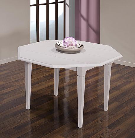 Table  volets octogonale 120x120 ralise en Chne Massif 4 pieds fuseaux 2 allonges de 40 cm  CHENE BROSSE GRIS PERLE