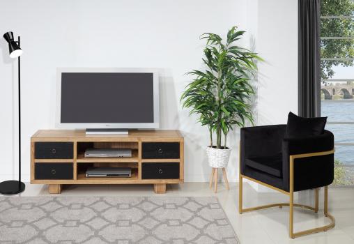 Meuble TV 4 tiroirs ralis en Chne Esprit industriel Finition Chne vieilli et bross noir us