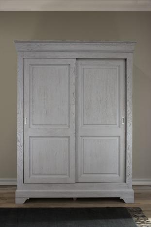 Armoire 2 portes Jean-Baptiste en Chne Massif portes coulissantes, de style Louis Philippe Finition Chne Bross