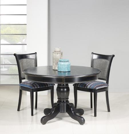 Table ronde pied central ralise en Chne Massif de style Louis Philippe DIAMETRE 120  Finition Charbon patine antiquaire