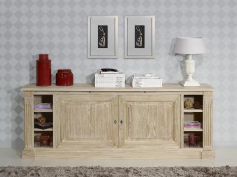 Meuble d'entre ou buffet Bastien, ralis en chne de style Directoire Finition Chne Bross Blanchi