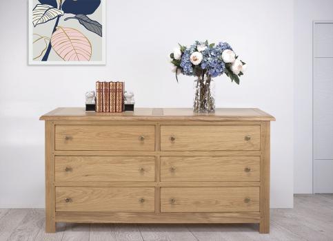 Commode 6 tiroirs Loc, ralise en Chne Massif de style Campagnard Finition Chne Bross