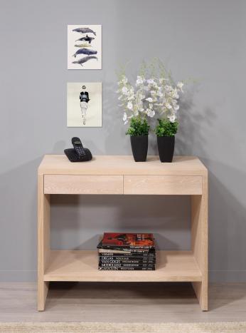 Console 2 tiroirs Frdric ralise en chne de style Contemporain Finition chne bross blanchi