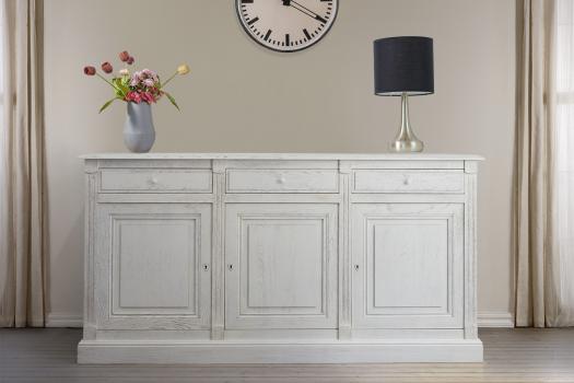 Buffet 3 portes 3 tiroirs Valentin, ralis en Chne massif de style Directoire Bross Ivoire