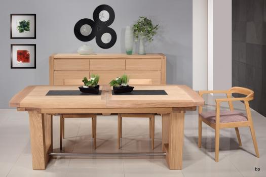 Table rectangulaire Samuel 220x110 ralise en Chne Massif 4 allonges de 40 Finition Chne Bross naturel Avec incrustation cramique
