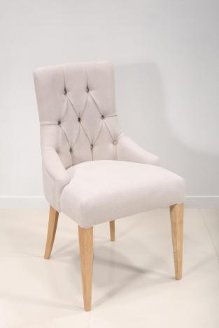 Chaise de sjour Capitonne, 4 pieds en Chne Massif Tissu beige