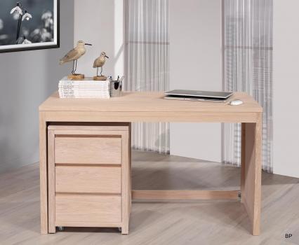 Bureau Contemporain en chne accompagn de son caisson de 3 tiroirs sur roulettes