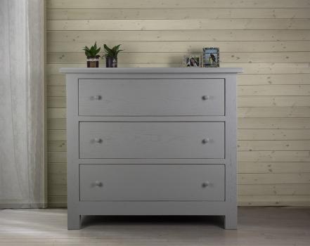 Commode 3 tiroirs Patrice, ralise en Chne Massif de stytle Campagnard FINITION BROSSE