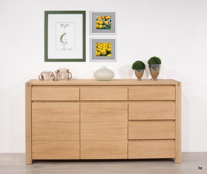 Buffet 2 portes 6 tiroirs Etienne, ralis en Chne de Ligne contemporaine Finition chne Bross 