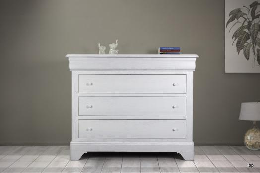 Commode 4 tiroirs Nicolas ralis en Chne Massif de style Louis Philippe Finition Chne Bross Ivoire