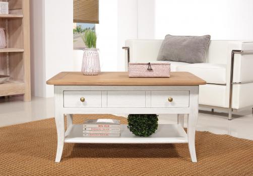 Table Basse rectangulaire Alexandre ralise en Chne de style Louis Philippe Longueur 85 cm  Ivoire