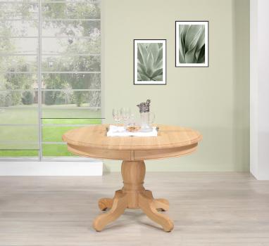 Table ronde pied central ralise en Chne Massif de style Louis Philippe DIAMETRE 120  Finition chne bross Naturel 
