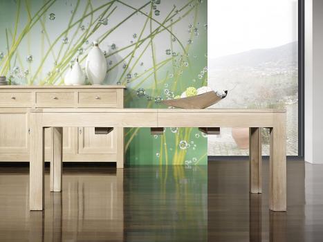 Table de repas Jean 200x100 ralise en chne Ligne Contemporaine avec ses 5 allonges Total Longueur 5 mtres Finition Chne Bross