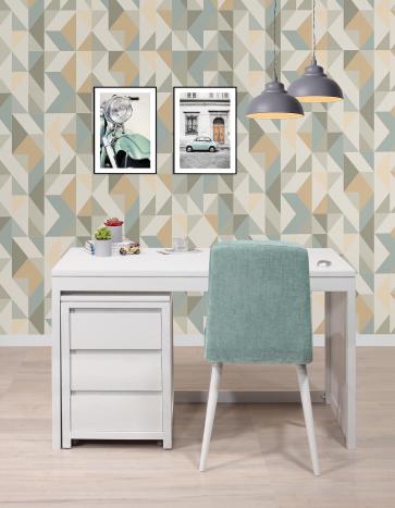 Bureau Contemporain en chne accompagn de son caisson de 3 tiroirs sur roulettes