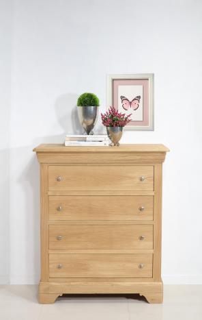 Commode 4 tiroirs Nathan ralise en Chne de style Louis Philippe Finition Chne bross Naturel (photo)