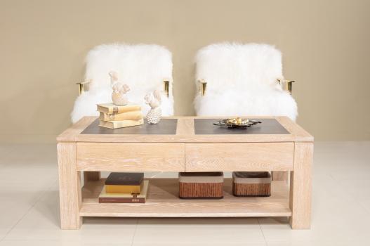 Table basse plateau cramique ralise en Chne Massif Ligne Contemporaine