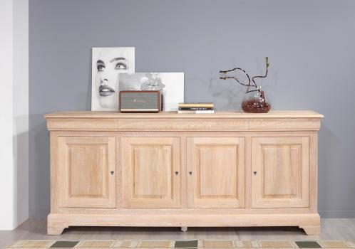 Buffet 4 portes Gael ralis en Chne Massif de style Louis Philippe Finition Chne Bross Blanchi 