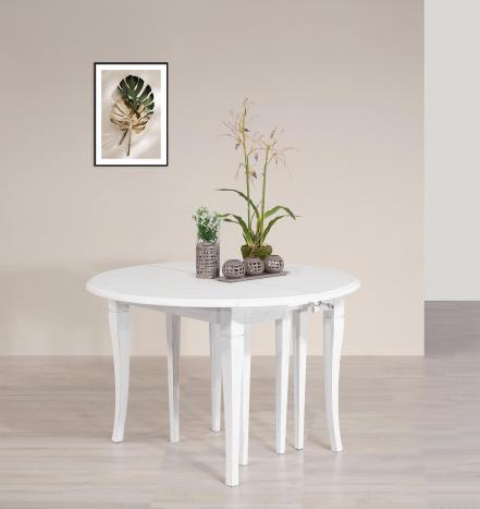 Table ronde  volets diamtre 120 ralise en Chne massif de style Louis Philippe 10 allonges de 40 cm (24 personnes) Finition Chne Bross Ivoire 