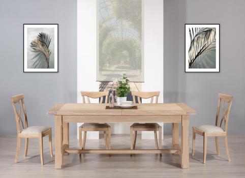 Table de ferme rectangulaire Axel ralise en Chne massif 200x100 + 2 allonges de 45 cm Finition Chne Bross